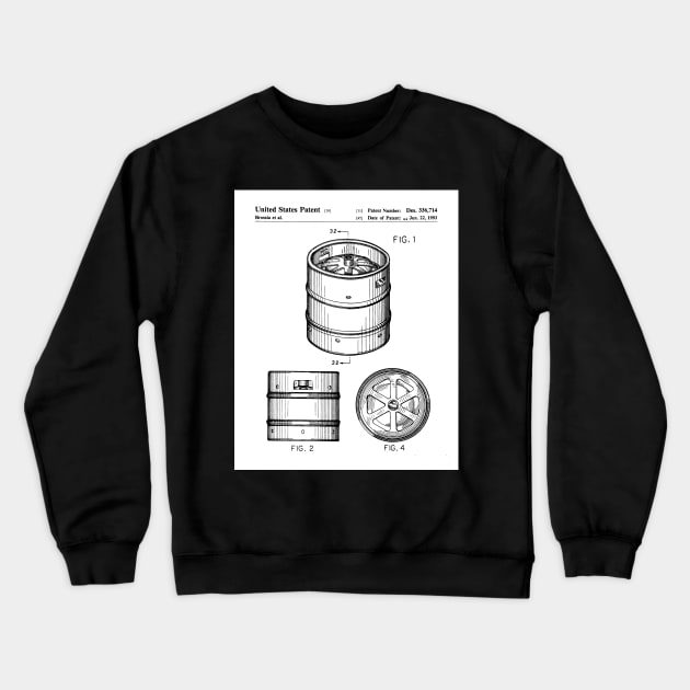 Beer Keg Patent - Beer Lover Craft Ale Art - White Crewneck Sweatshirt by patentpress